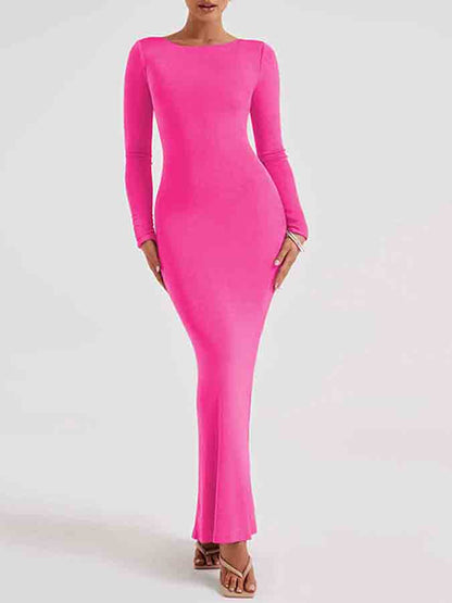Backless Long Sleeves Slim Maxi Dress