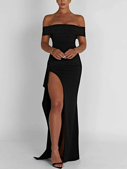Off Shoulder Slit Maxi Dress