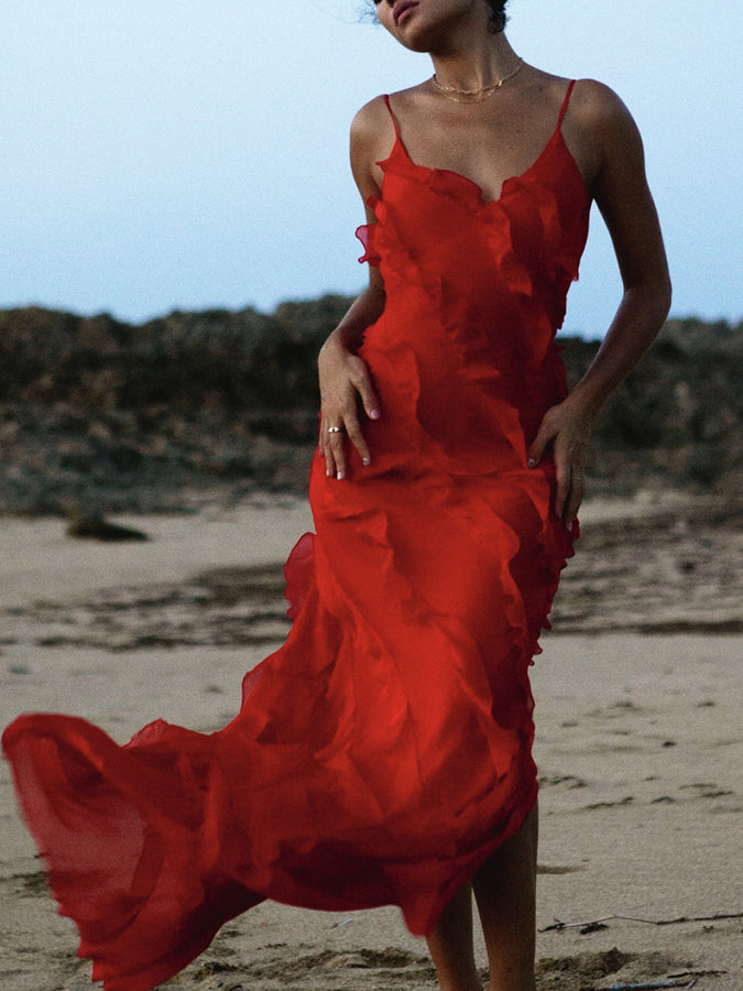 Ruffle Slit Maxi Dress