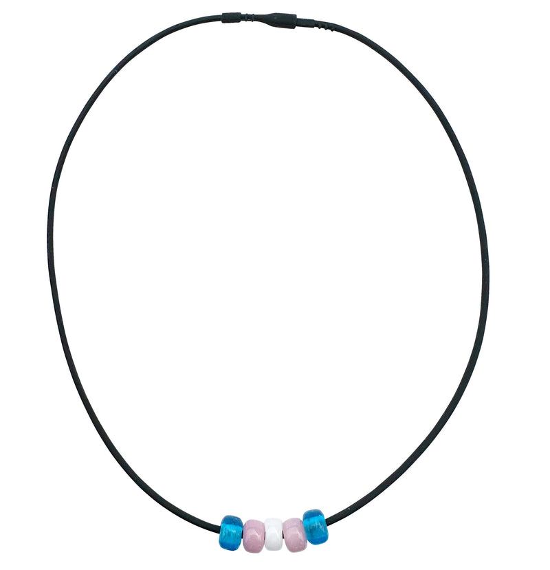 Transgender Pride/trans Ally Necklace With Czech Glass Beads on Black Rubber Cord, 18 Inches