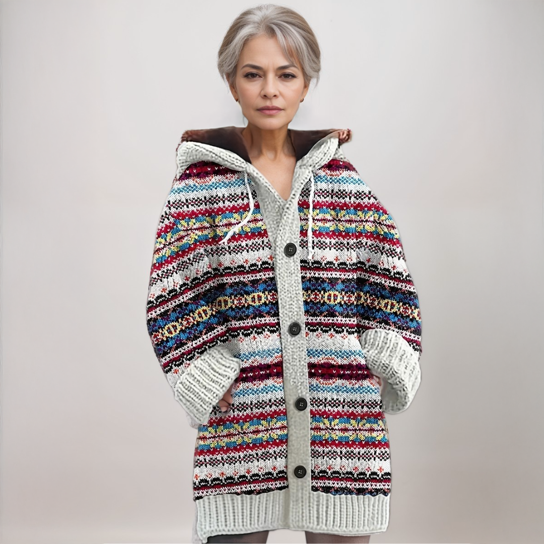 Lily | Fair Isle Hooded Knit Cardigan