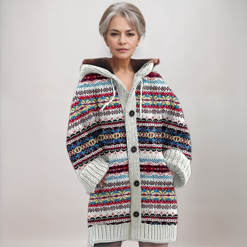 Lily | Fair Isle Hooded Knit Cardigan