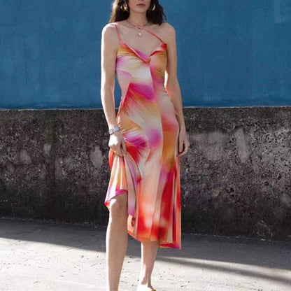 Printed V Neck Holiday Maxi Dress