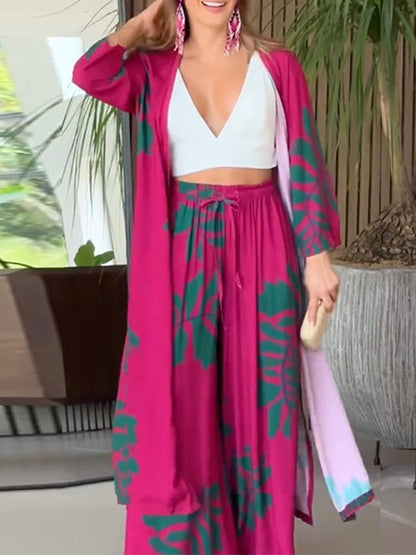 Long Sleeves Printed Cardigan and Pants Sets