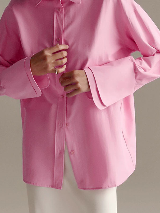 Pink Frill Sleeves Buttoned Blouses