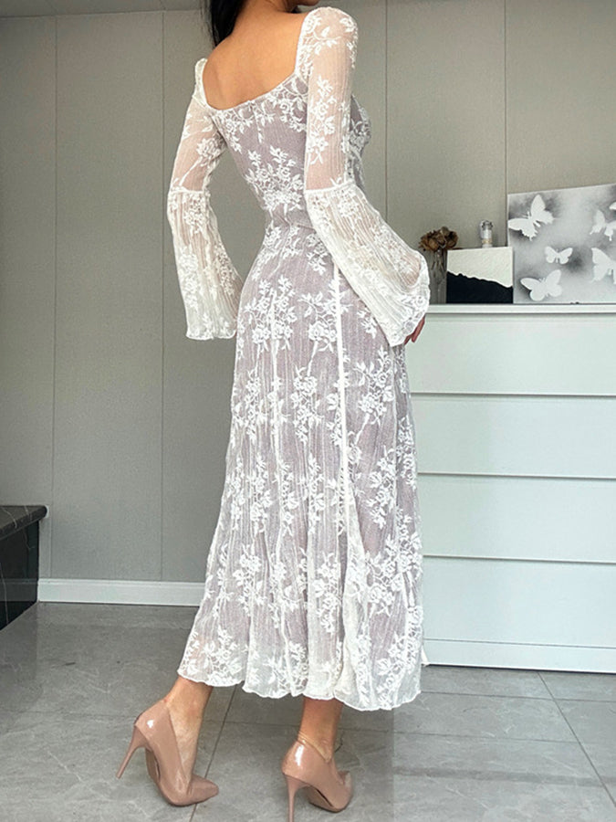 Lace Long Sleeves Croset Maxi Dress