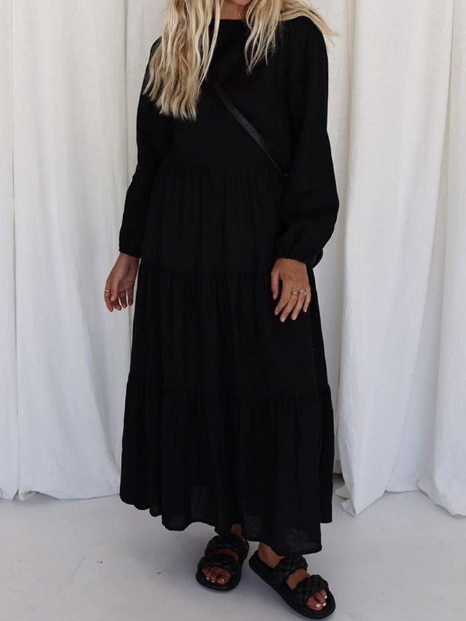 White Long Sleeves Round Neck Maxi Dress