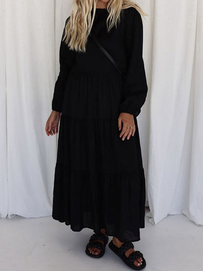 White Long Sleeves Round Neck Maxi Dress