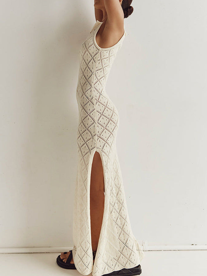 Knitted Slit Holiday Beach Maxi Dress