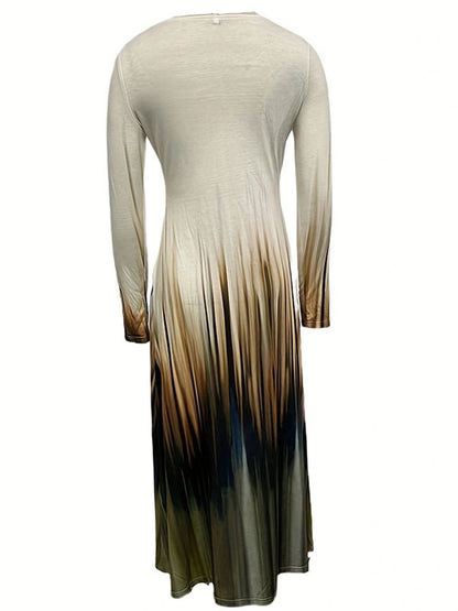 Long Sleeves Printed Swing Maxi Dress
