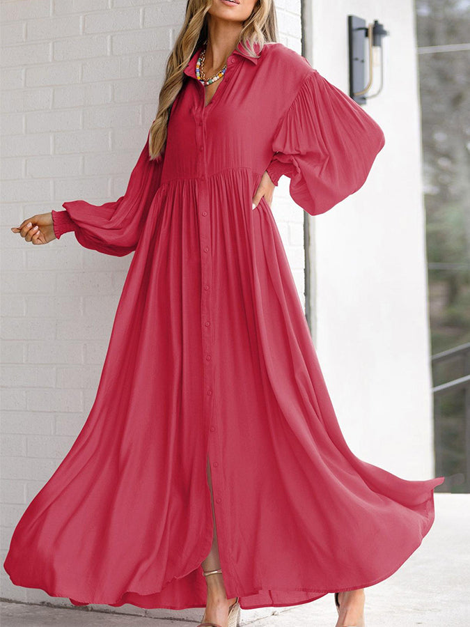 Long Sleeves Buttoned Shirt Maxi Dress