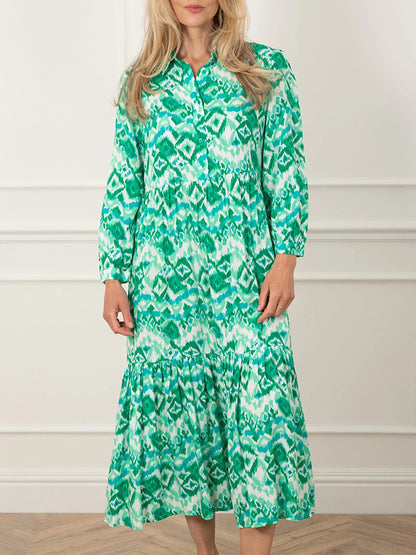 Long Sleeves Shirt Collar Midi Dress