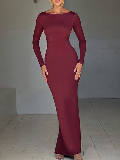 Backless Long Sleeves Slim Maxi Dress