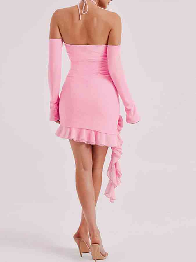 Off Shoulder Ruffle Slim Mini Dress