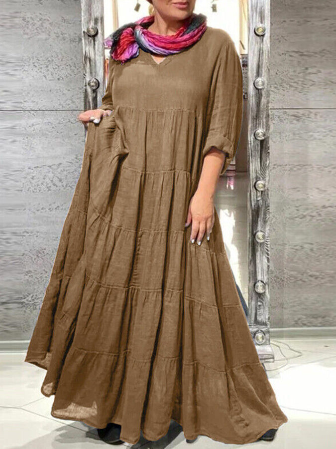 Long Sleeves V Neck Maxi Dress
