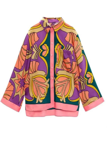 Printed Long Sleeves Blouses and Pants Sets