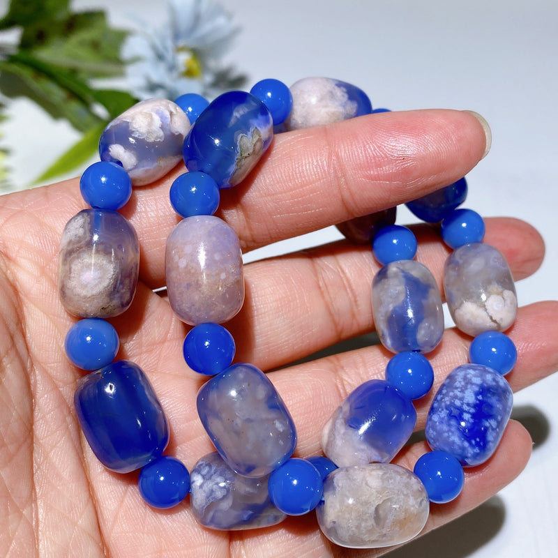 8-16mm Rose Quartz Jadeite Blue Flower Agate Bracelet for Healing