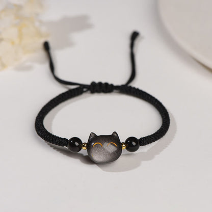 Silver Sheen Obsidian Strawberry Quartz Protection Bracelet