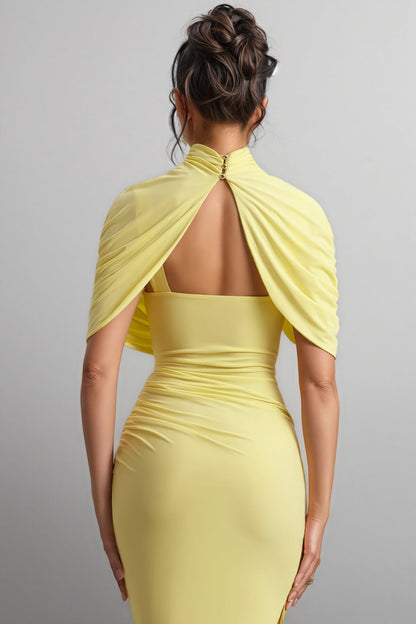 Orlitk Asymmetric Twisted Cape Maxi Dress