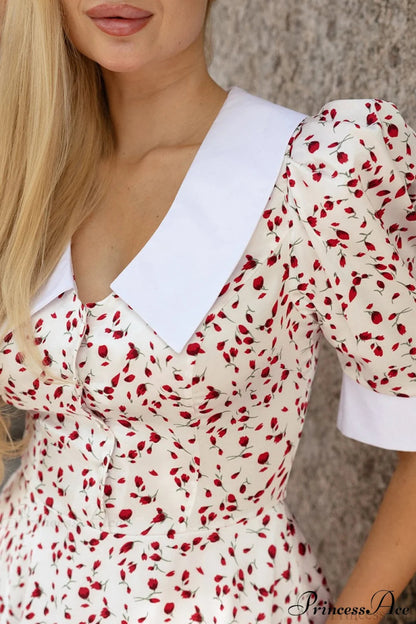 V-neck Puff Sleeve Babydoll Mini Dress
