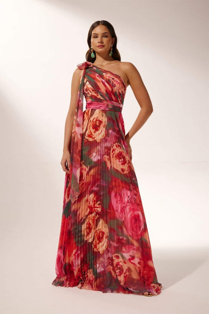 Valerie Pleated One-shoulder Maxi Dress