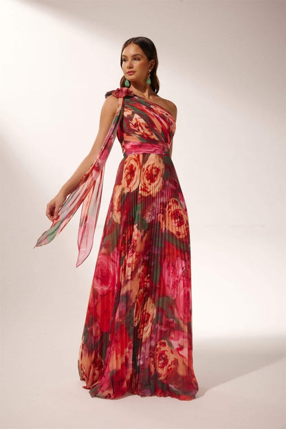 Valerie Pleated One-shoulder Maxi Dress