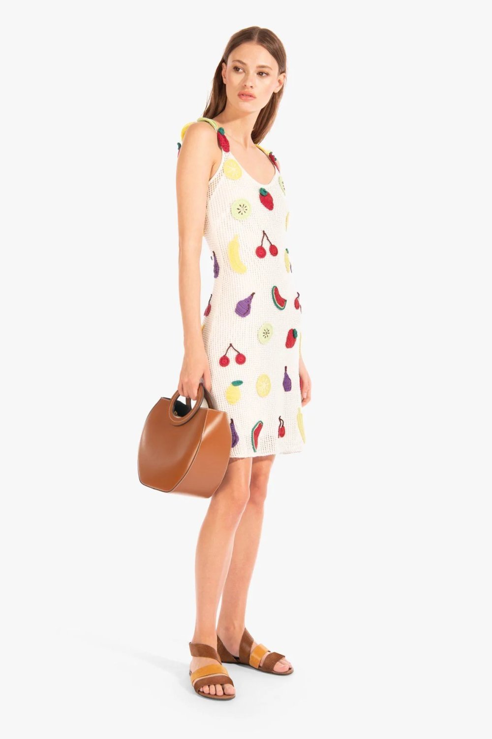 Via Fruit Patchwork Crochet Mini Dress