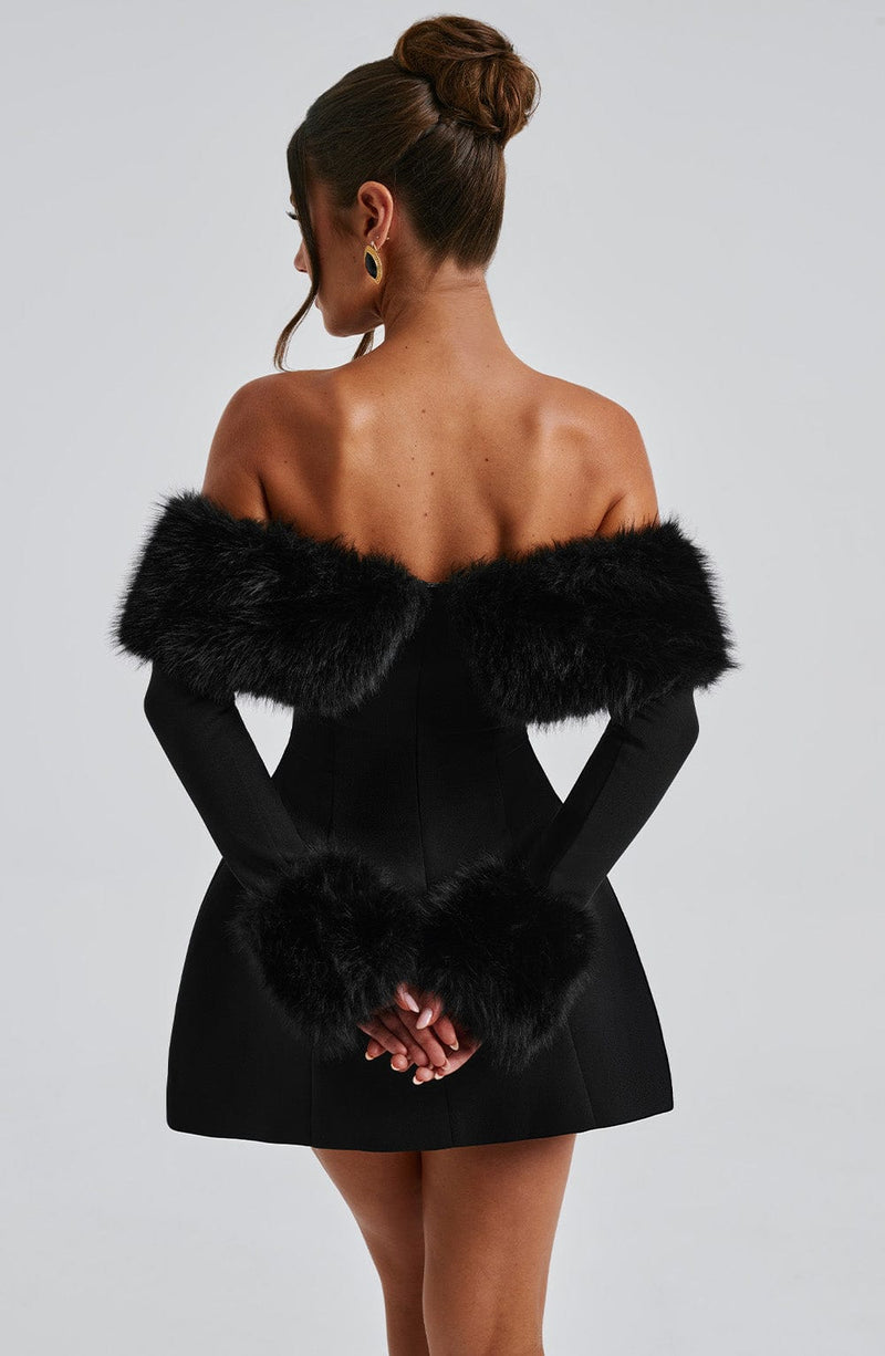 Rory - Off-shoulder Fur Sleeve Mini Dress