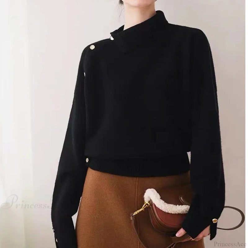 Turtleneck Buttons Long Sleeve Christmas Christmas Sweater