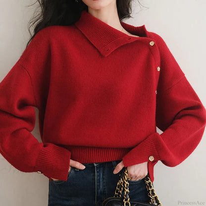 Turtleneck Buttons Long Sleeve Christmas Christmas Sweater