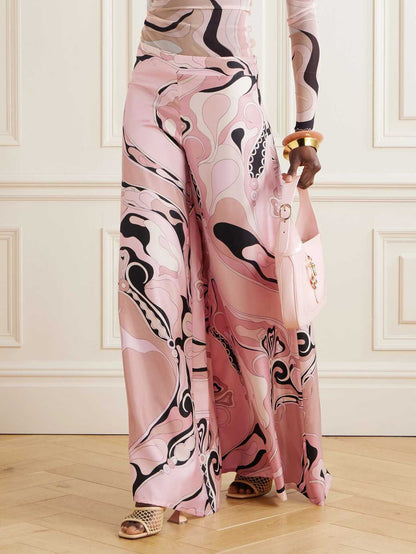 Retro Abstract Print Wide-leg Pants
