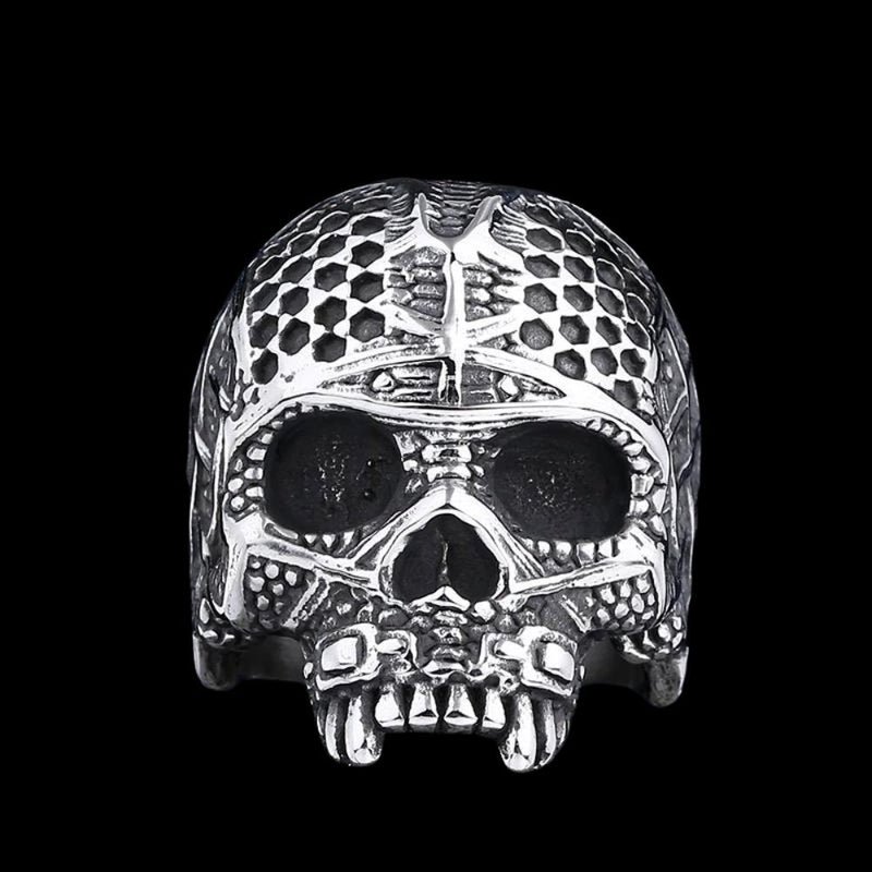 Warrior Skeletal Tribal Engravings Skull Ring
