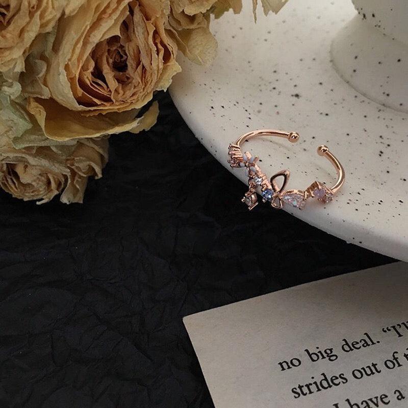 Vivian White Flower Butterfly Ring