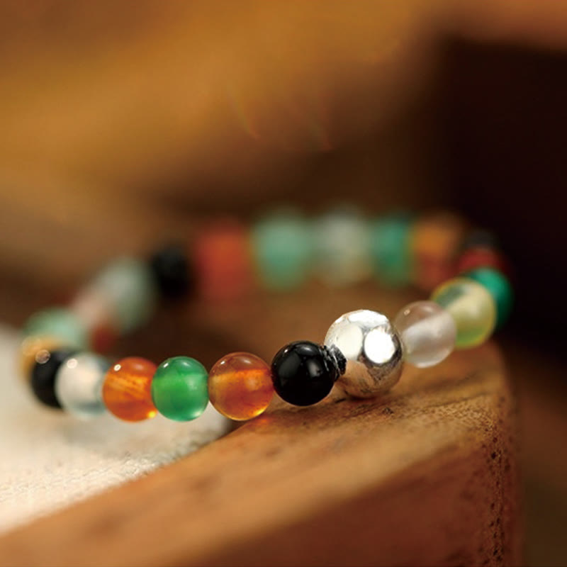 White Jade Black Onyx Crystal Bead Elastic Ring