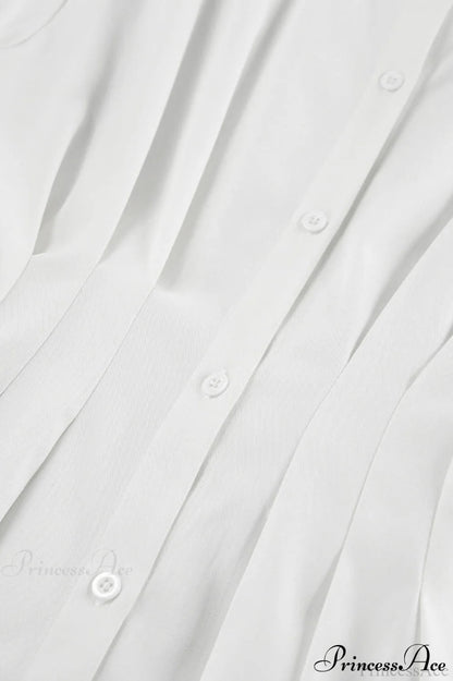 White Pleated Waist Slim Blouse