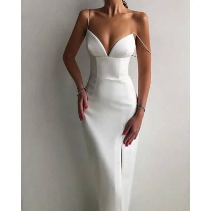 High Slit Bodycon Spaghetti Straps Corset Midi Dress
